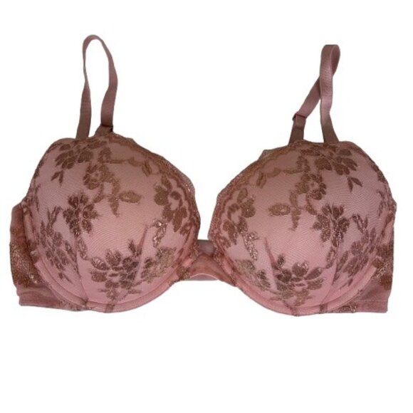 Victoria’s Secret Dream Angels Push-Up Bra Pink Gold Floral Sz 34DD Glamorous - Picture 1 of 7
